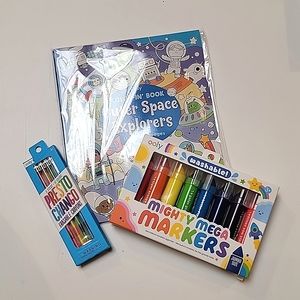 NWT OOLY SPACE COLORING PACK WITH COLORING BOOK + CRAYONS + MARKERS FOR KIDS